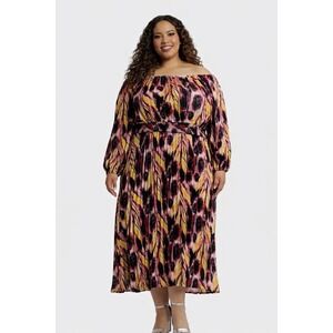 NWT Terra & Sky Black Label Plus Off Shoulder Pleated Midi Dress 4X 26/28